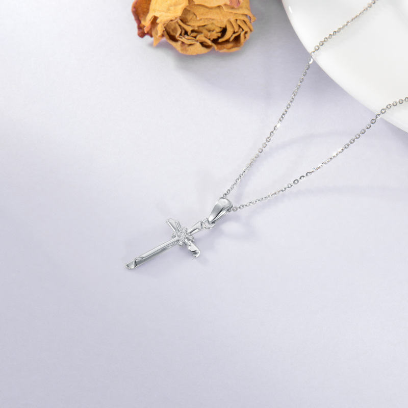 Sterling Silver 5A Grade Austria Zircon Cross Pendant Necklace-4