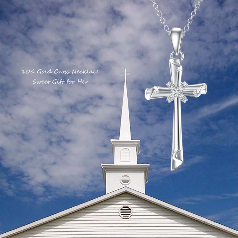 Sterling Silver 5A Grade Austria Zircon Cross Pendant Necklace-5