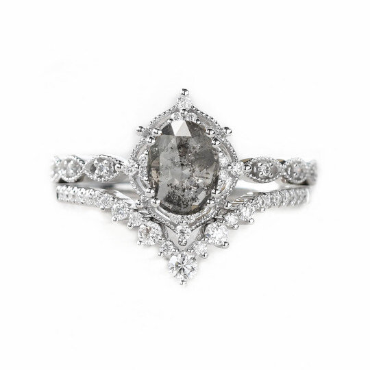 Sterling zilveren 1.5CT ovale Herkimer diamanten verlovingsring set