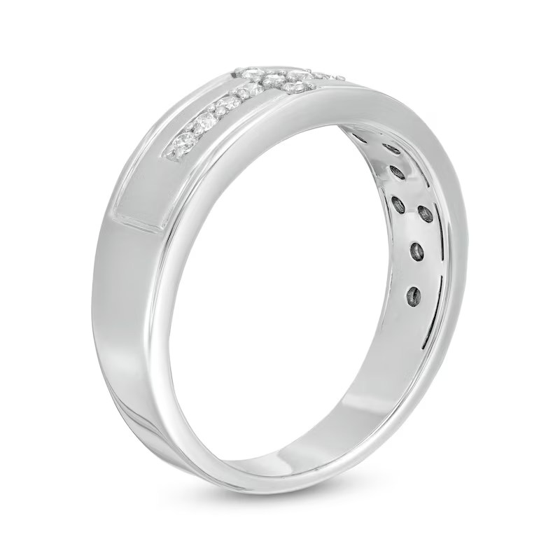 Aliança de casamento em prata esterlina 1/8 CT com diamantes cruzados para homens-3