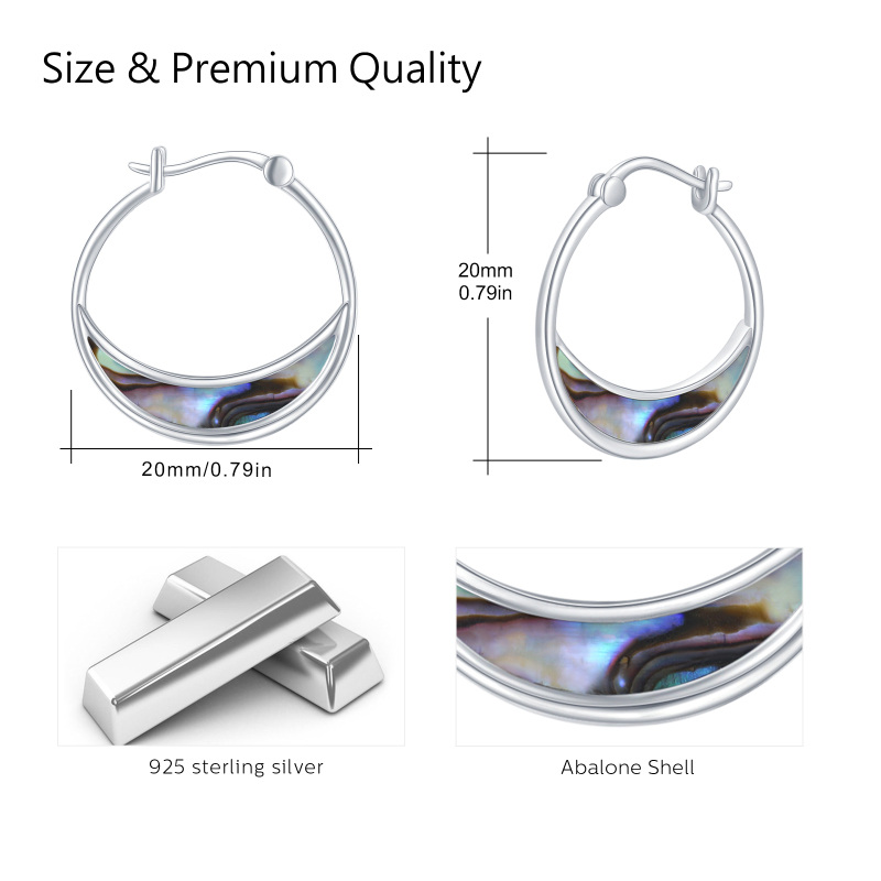 Sterling Silver Abalone Shellfish Moon Hoop Earrings-5