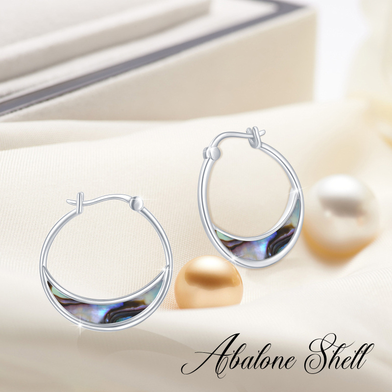 Sterling Silver Abalone Shellfish Moon Hoop Earrings-4