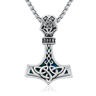 Sterling Silver Abalone Shell Thor's Hammer Pendant Necklace-6