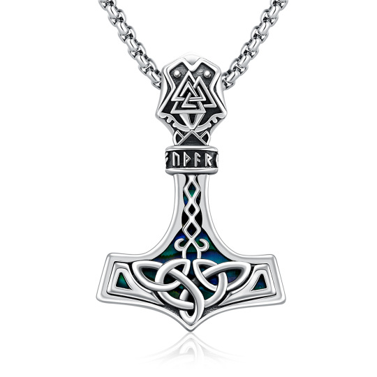 Collier en argent sterling avec pendentif marteau de Thor en coquille d'abalone