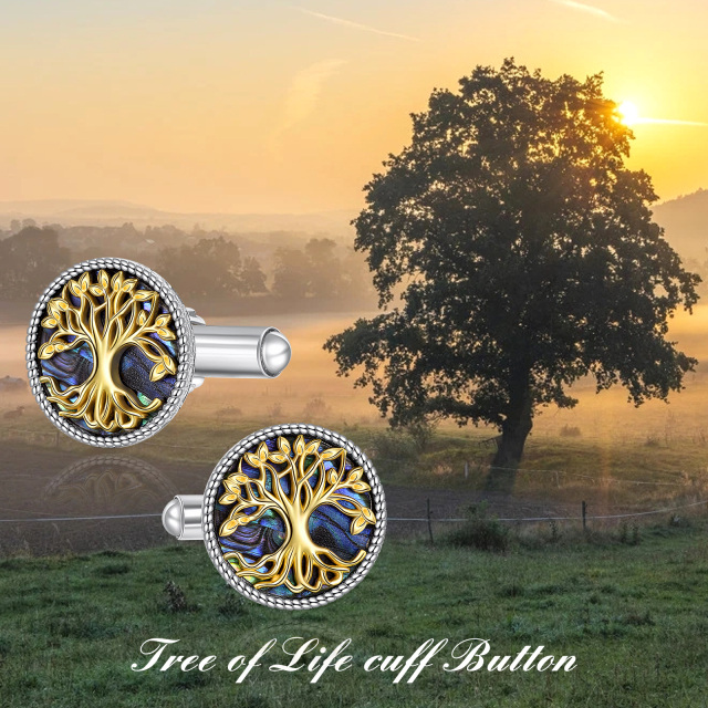 Sterling Silver Abalone Shell Tree of Life Cufflinks for Men-6