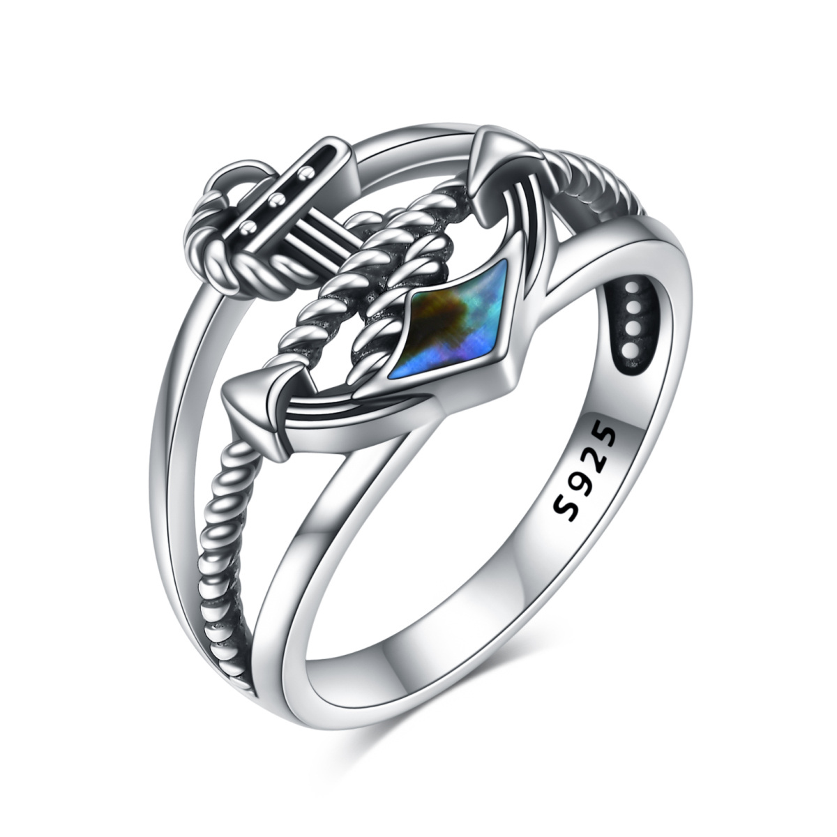 Bague en argent sterling Abalone Shellfish Anchor-1