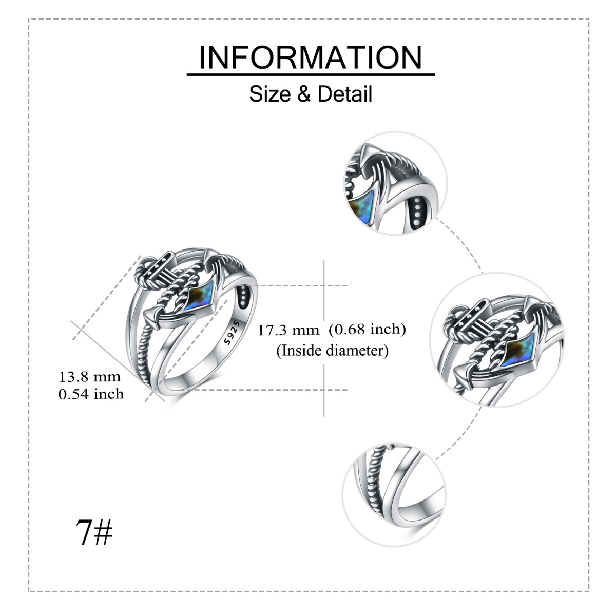 Anillo Ancla Abalón Marisco Plata de Ley-5