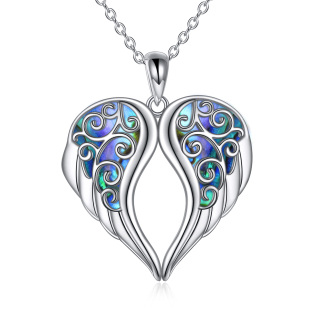 Sterling Silver Abalone Shellfish Angel Wing Pendant Necklace-9
