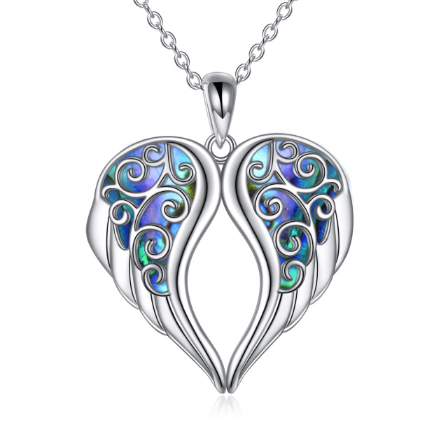 Sterling Silver Abalone Shellfish Angel Wing Pendant Necklace-1