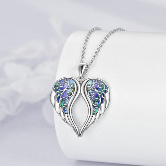 Sterling Silver Abalone Shellfish Angel Wing Pendant Necklace-4