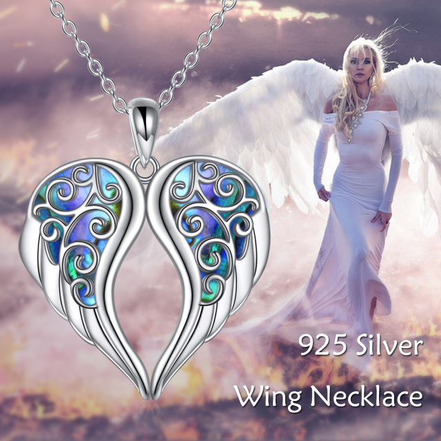 Sterling Silver Abalone Shellfish Angel Wing Pendant Necklace-6