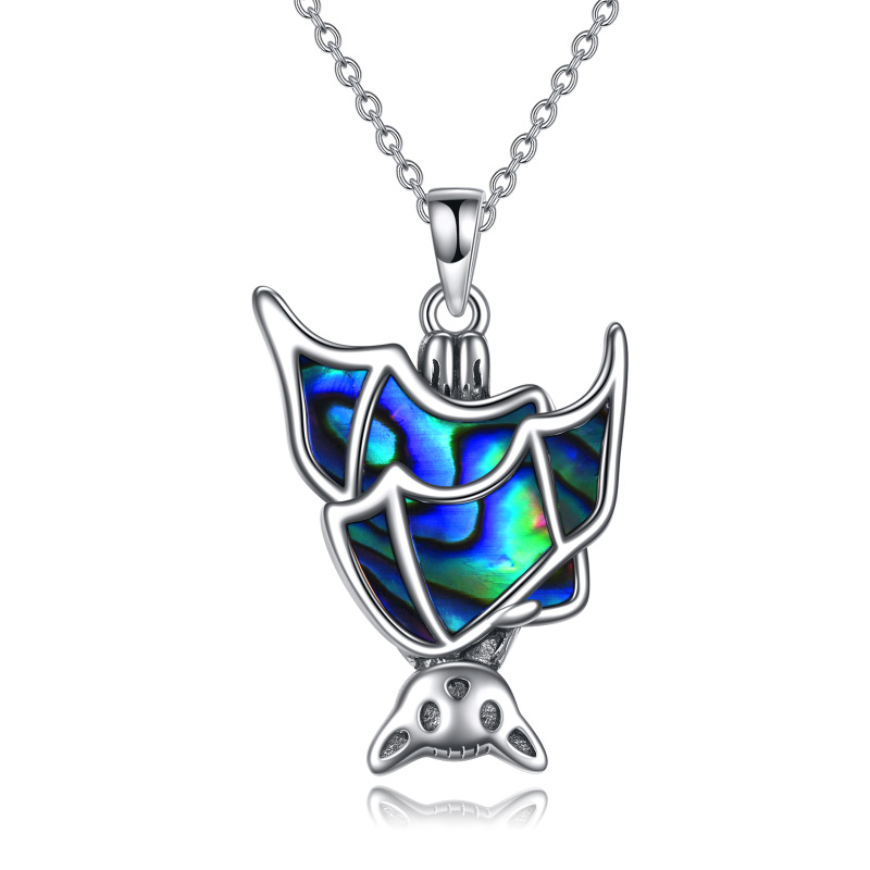 Sterling Silver Abalone Shellfish Bat Pendant Necklace-16