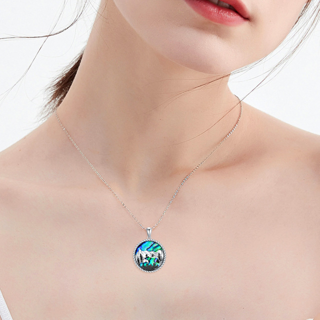 Collier en argent sterling avec pendentif ours et montagnes en coquillage abalone-2