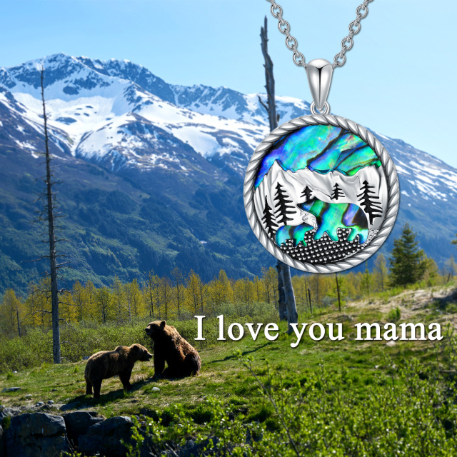 Sterling Silver Abalone Shellfish Bear & Mountains Pendant Necklace-5