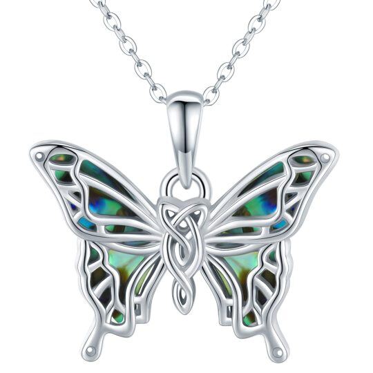 Collana con ciondolo a forma di farfalla con conchiglia di abalone e nodo celtico in argento sterling