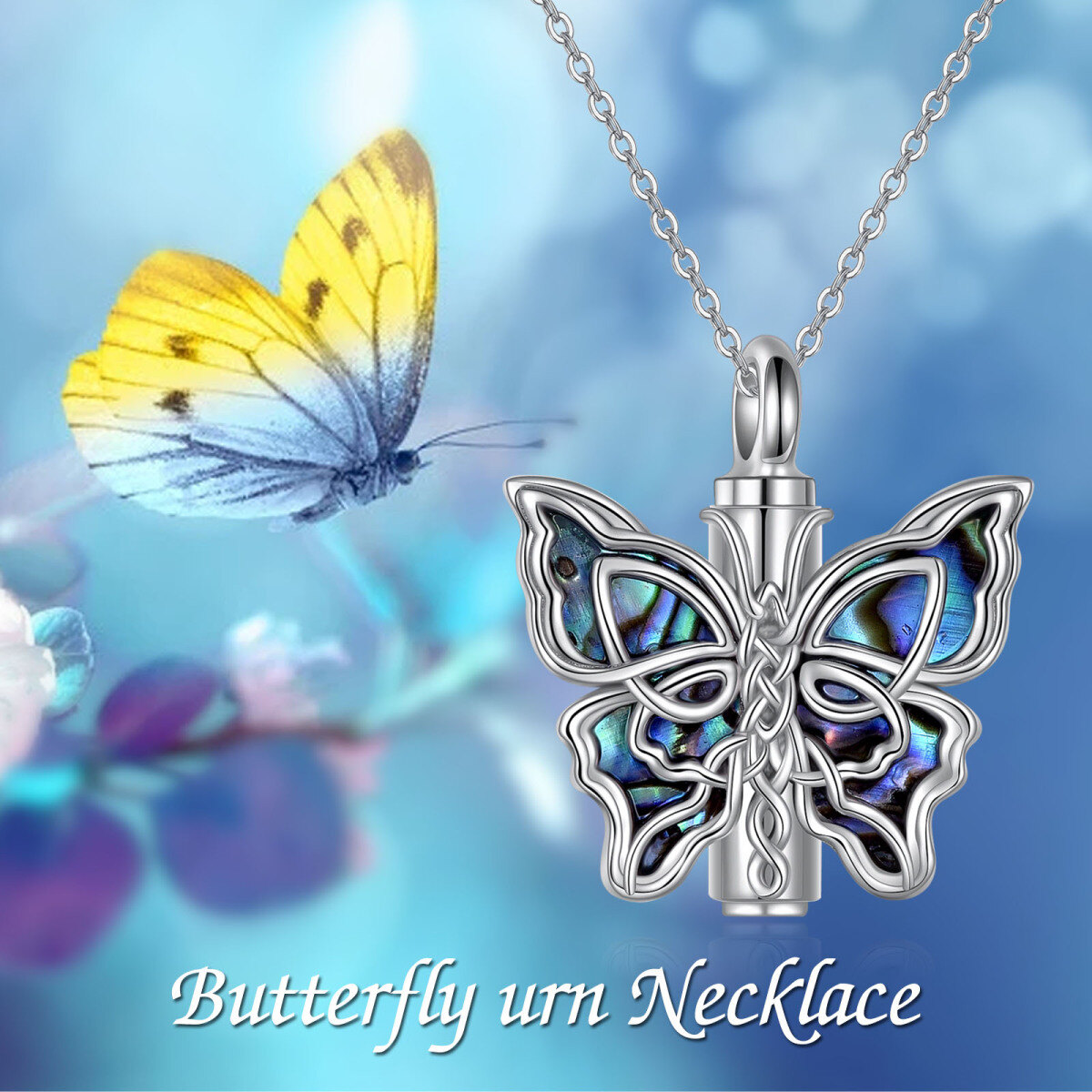 Naszyjnik na urnę z prochami ze srebra Abalone Shellfish Butterfly & Celtic Knot-5