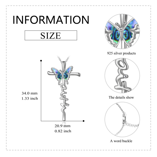 Halskette mit Kreuzanhänger aus Sterlingsilber mit Abalone-Muschel und Schmetterling-5