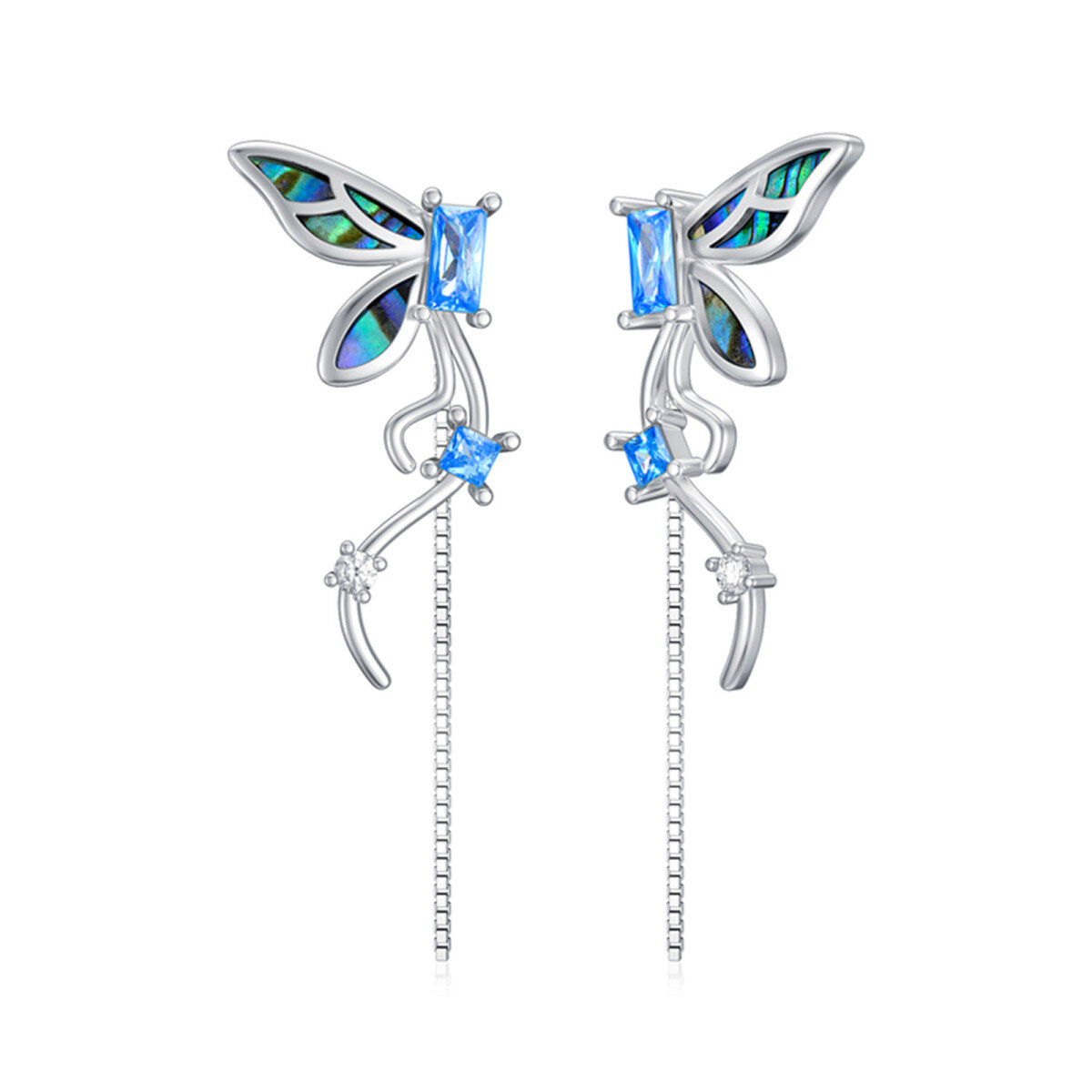 Boucles d'oreilles pendantes en argent Abalone, coquillage et papillon-1