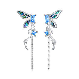 Sterling Silver Abalone Shellfish Butterfly Drop Earrings-51