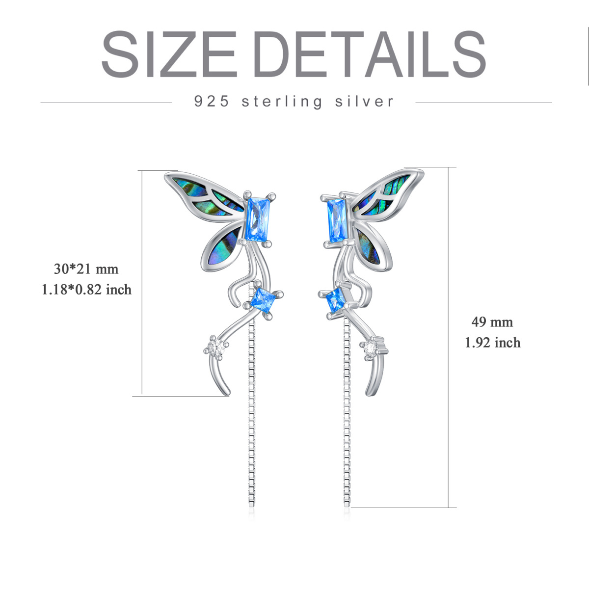 Boucles d'oreilles pendantes en argent Abalone, coquillage et papillon-5