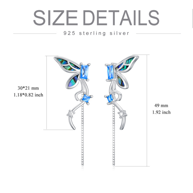 Sterling Silver Abalone Shellfish Butterfly Drop Earrings-5