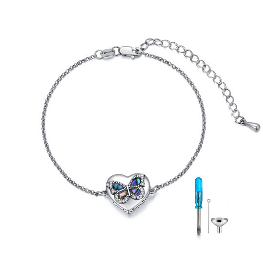 Pulsera de plata de ley Abalón Mariposa y corazón Urna para cenizas