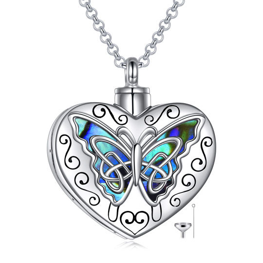 Collana con urna per ceneri in argento sterling con conchiglia Abalone, farfalla e cuore con parola incisa