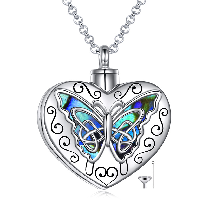 Sterling zilveren Abalone schelpdier vlinder & hart Urn ketting voor as met gegraveerd woord-19