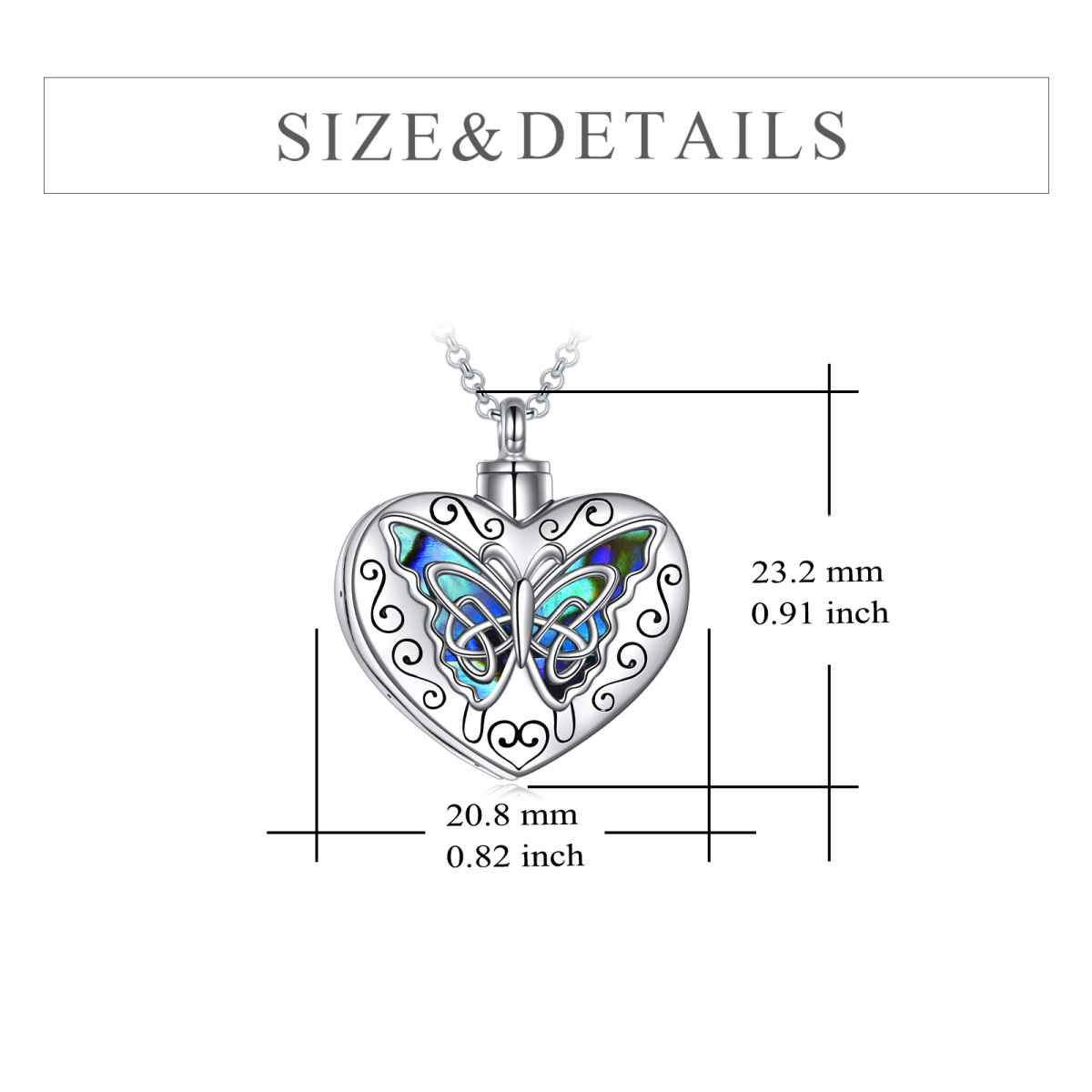 Collier en argent sterling Abalone Shellfish Butterfly & Heart Urn avec mot gravé-5