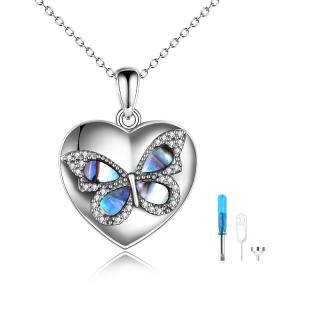 Sterling Silver Butterfly Abalone Shellfish Heart Urn Necklace For Ashes With Engraved Word For Women-50