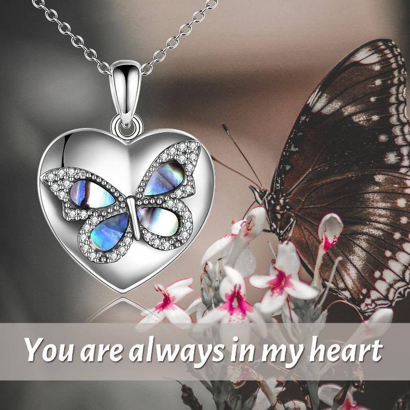 Sterling Silver Butterfly Abalone Shellfish Heart Urn Necklace For Ashes With Engraved Word For Women-3