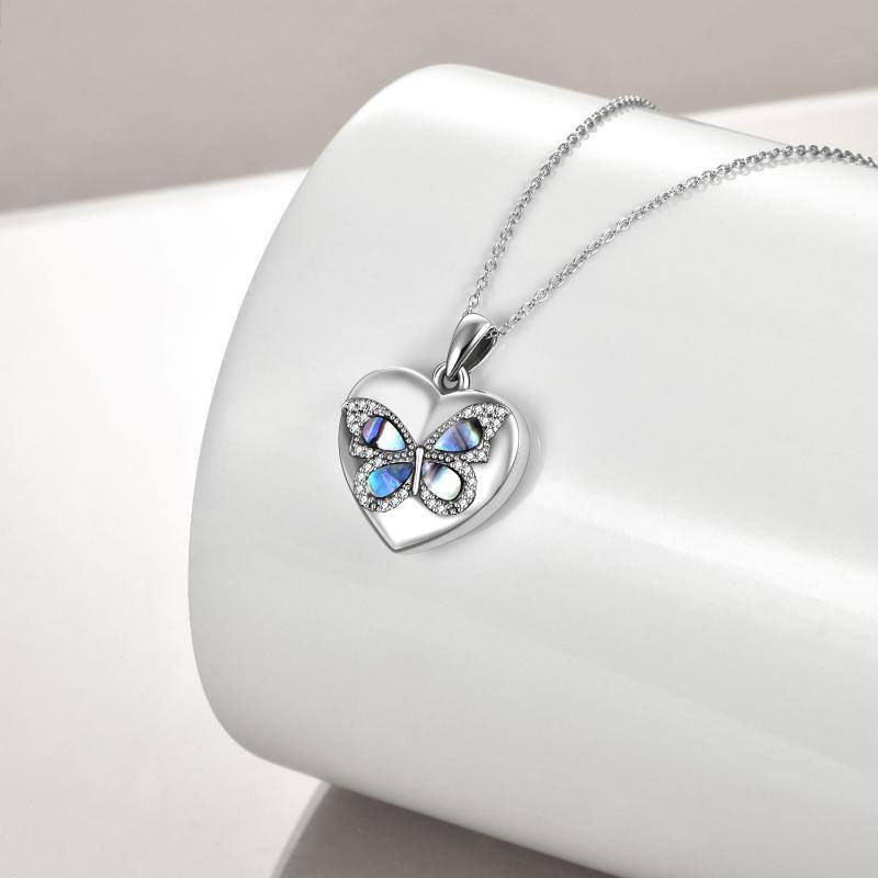 Sterling Silver Butterfly Abalone Shellfish Heart Urn Necklace For Ashes With Engraved Word For Women-4