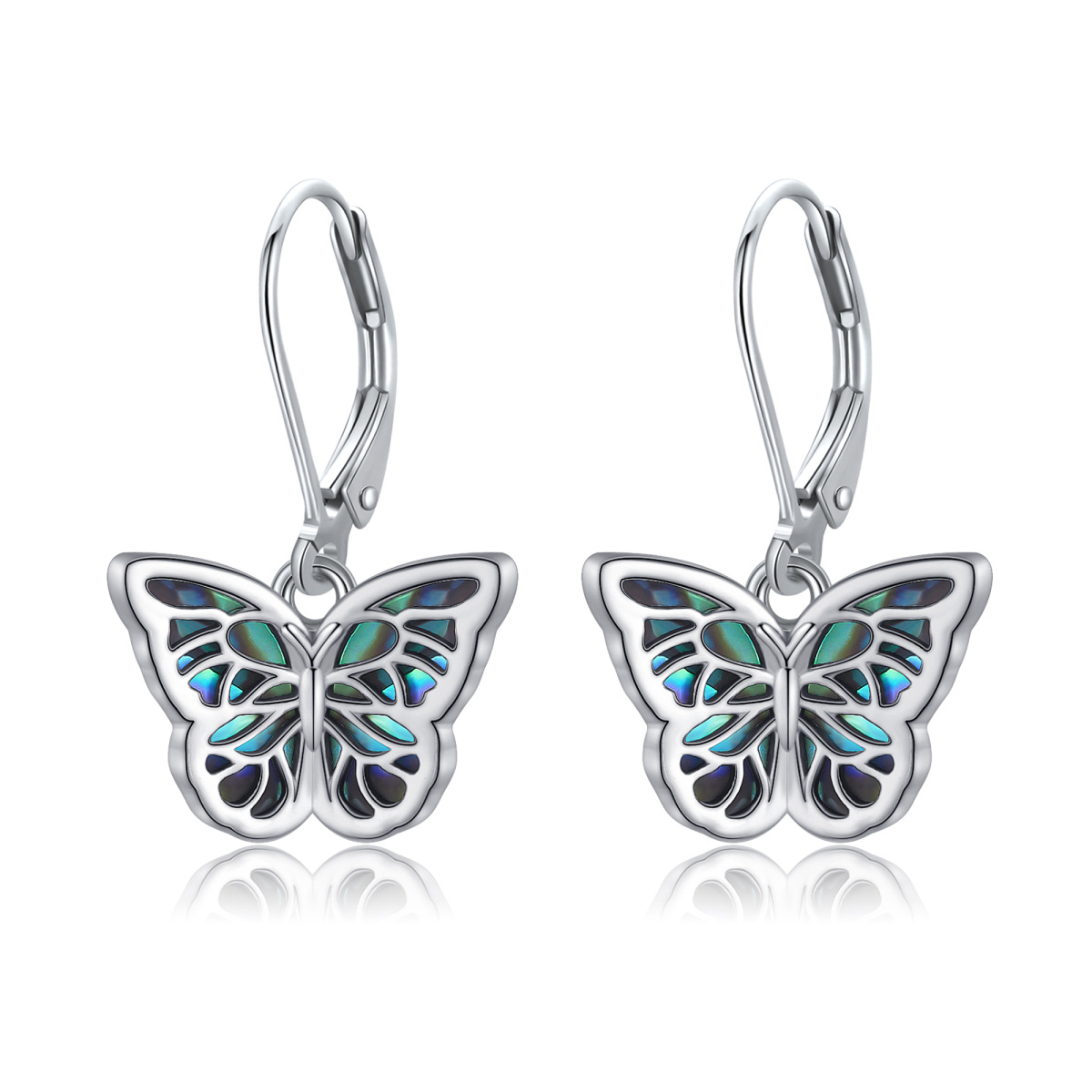 Sterling Silver Abalone Shellfish Butterfly Lever-back Earrings-1