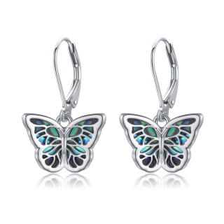 Sterling Silver Abalone Shellfish Butterfly Lever-back Earrings-4