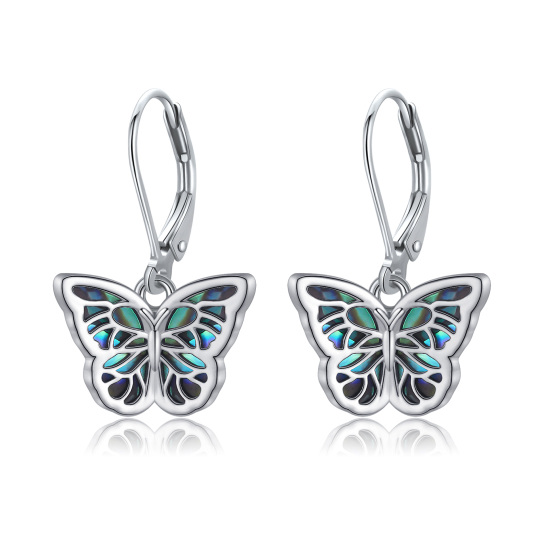 Sterling Silver Abalone Shellfish Butterfly Lever-back Earrings