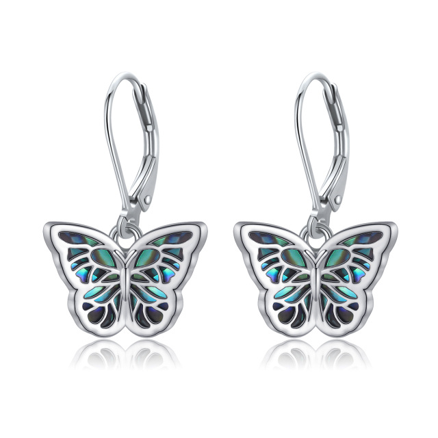 Sterling Silver Abalone Shellfish Butterfly Lever-back Earrings-1