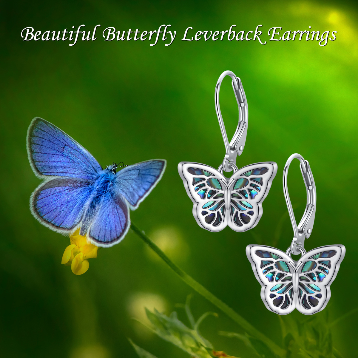 Sterling Silver Abalone Shellfish Butterfly Lever-back Earrings-6