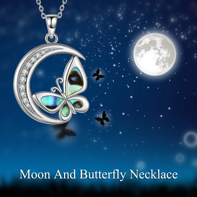 Collana con ciondolo a forma di farfalla e luna in argento sterling con conchiglia Abalone-6