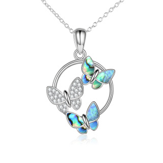 Sterling Silver Abalone Shellfish Butterfly Pendant Necklace-55