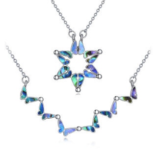 Sterling Silver Abalone Shellfish Butterfly & Star Pendant Necklace-43