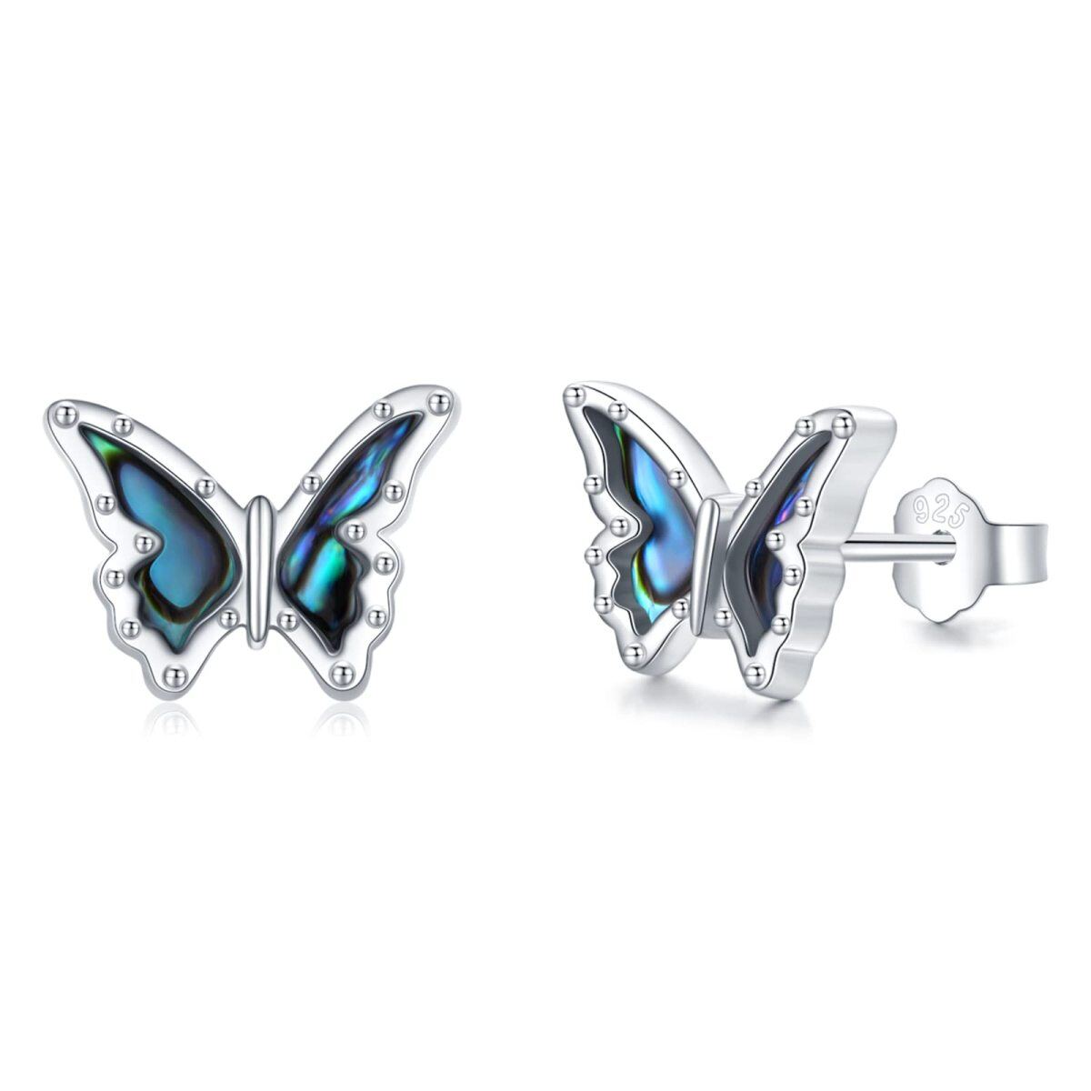 Sterling Silver Abalone Shellfish Butterfly Stud Earrings-1