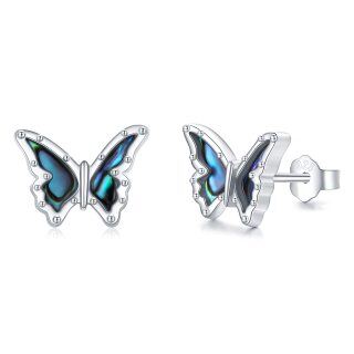 Sterling Silver Abalone Shellfish Butterfly Stud Earrings-39