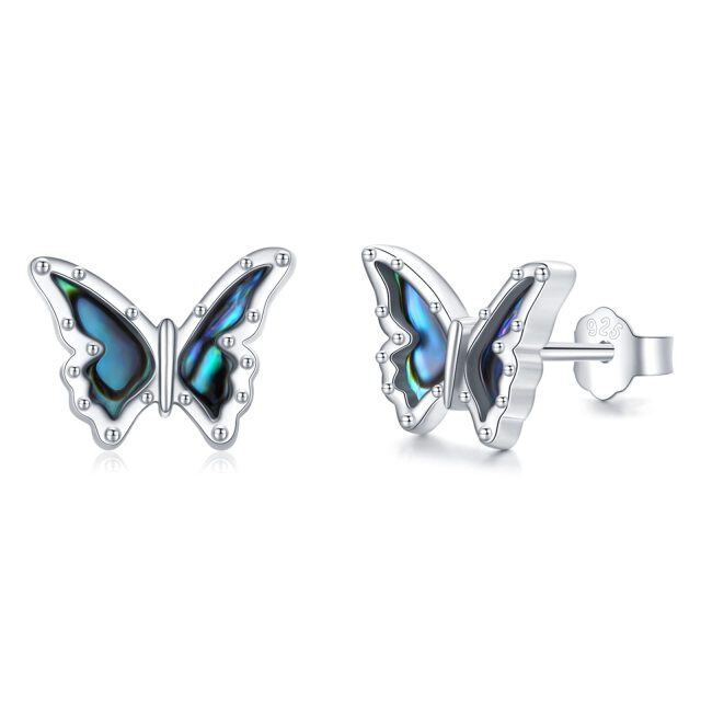 Sterling Silver Abalone Shellfish Butterfly Stud Earrings-3