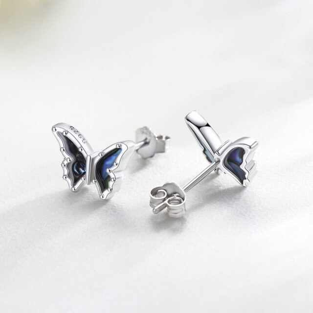 Sterling Silver Abalone Shellfish Butterfly Stud Earrings-4