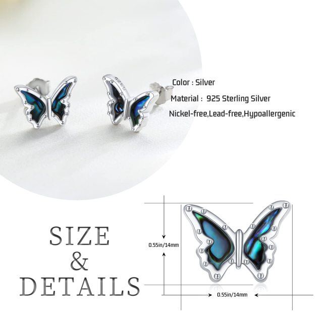 Sterling Silver Abalone Shellfish Butterfly Stud Earrings-5