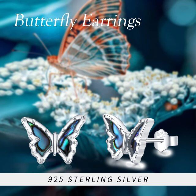 Sterling Silver Abalone Shellfish Butterfly Stud Earrings-6