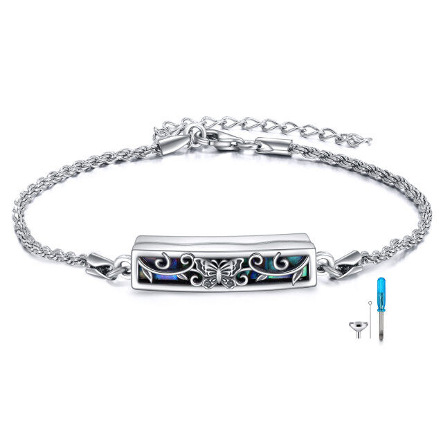 Bracciale in argento sterling con urna a forma di farfalla e conchiglia di abalone per le ceneri-1