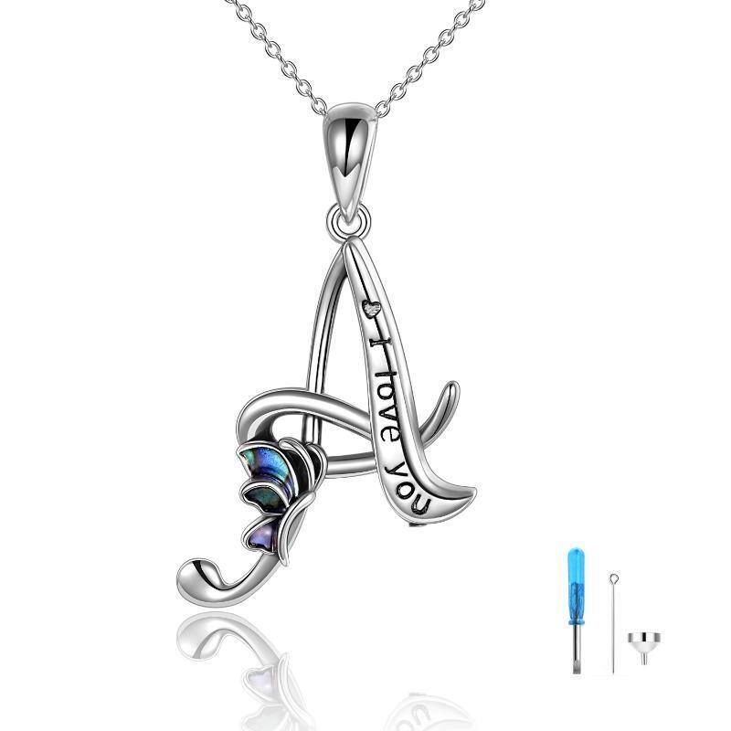 Collier en argent sterling Abalone Shellfish Butterfly Urn avec mot gravé-1