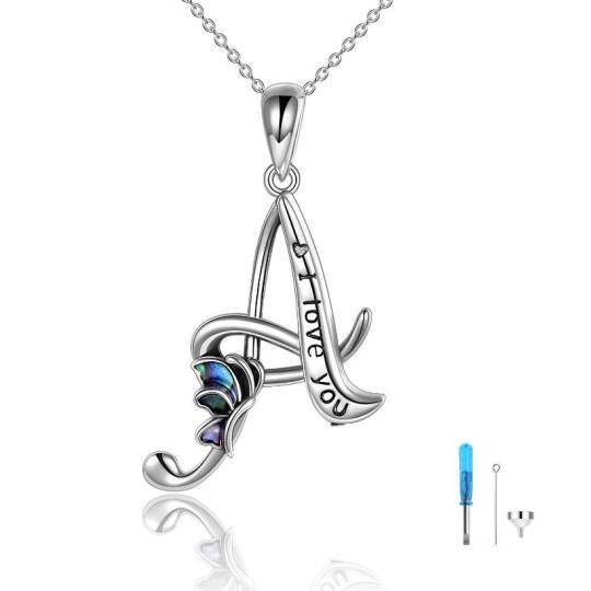 Collier en argent sterling Abalone Shellfish Butterfly Urn avec mot gravé