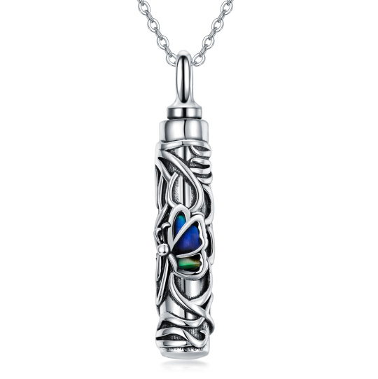 Collana con urna per le ceneri in argento sterling conchiglia abalone e farfalla